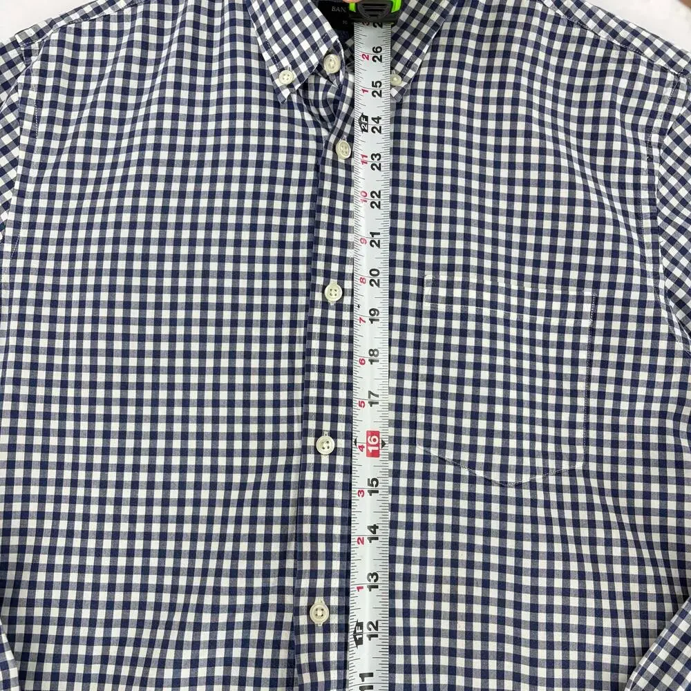 Banana Republic Navy Gingham Check Slim Fit Button Down Shirt Men's L